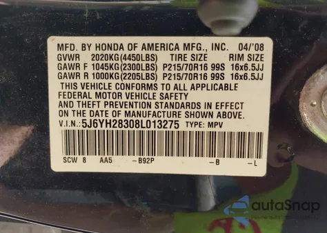 2008 Honda Element Lx z USA, uszkodzony, nr VIN 5J6YH28308L013275